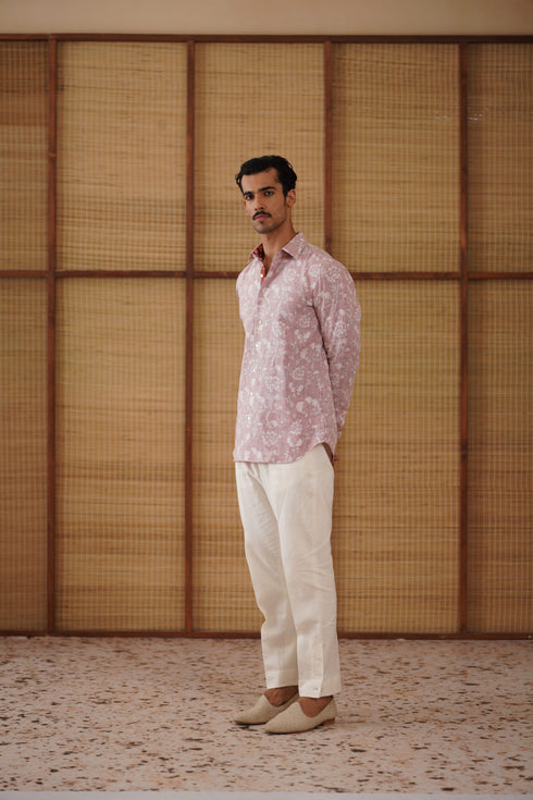 Bouquet of wildflowers printed linen shirt set