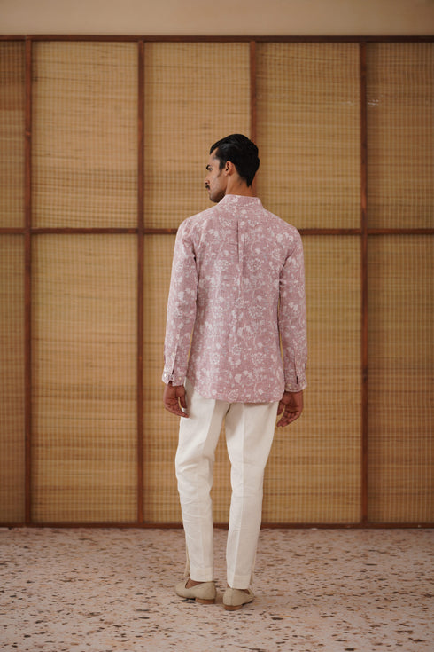 Bouquet of wildflowers printed linen shirt set