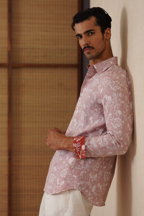 Bouquet of wildflowers printed linen shirt set