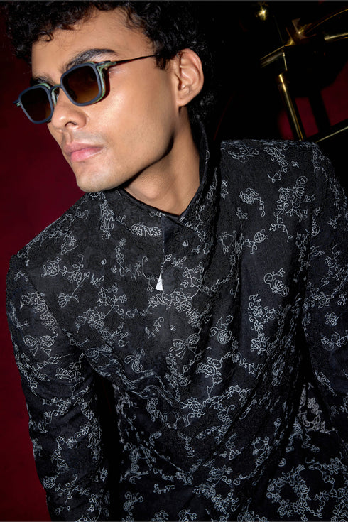 Kasuti Two Tone Floral Lapel Blazer