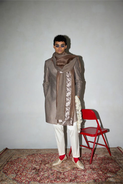 Neo Classic Achkan Set with Embroidered Stole