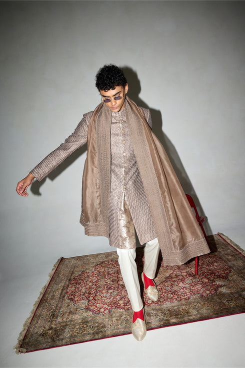 Neo Classic Achkan Set with Embroidered Stole