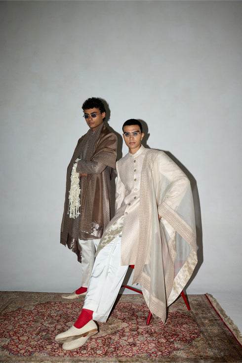 Neo Classic Achkan Set with Embroidered Stole