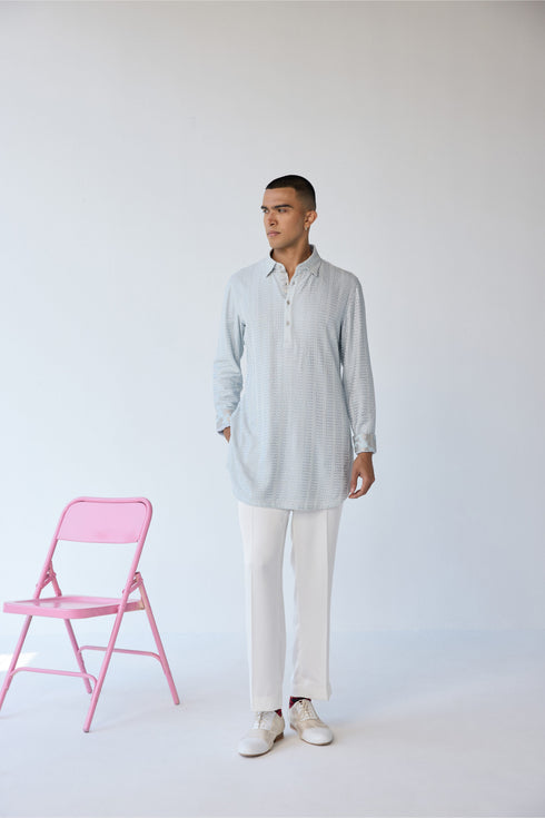 RTW-Chessboard Shrug with Henly Collar Kurta Set