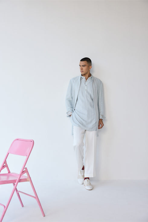 RTW-Chessboard Shrug with Henly Collar Kurta Set