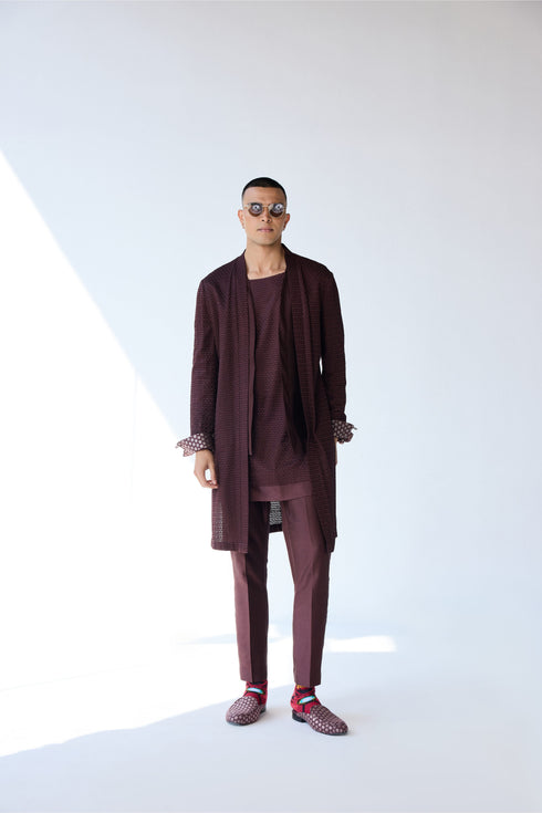 RTW-Poppy Shrug with Boat Neck False Hem Kurta Set