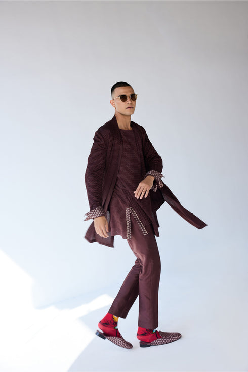 RTW-Poppy Shrug with Boat Neck False Hem Kurta Set