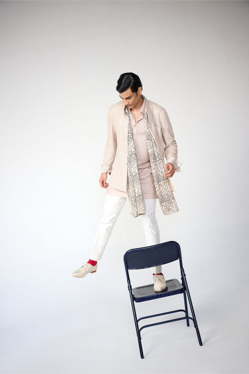 RTW-Squares Bandhgala with Shirt Collar Kurta Set