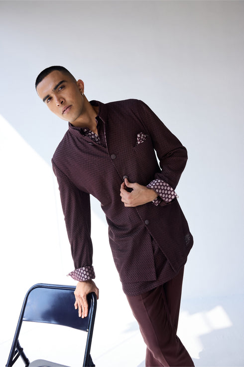 RTW-Square Bandhgala with Shirt Collar Kurta Set