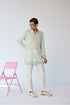 RTW-Chessboard Open Short Achkan with Henly Collar Kurta Set