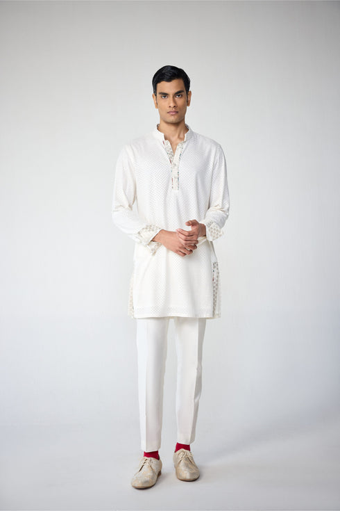 RTW-Suqares Shrug with henly Collar Kurta Set