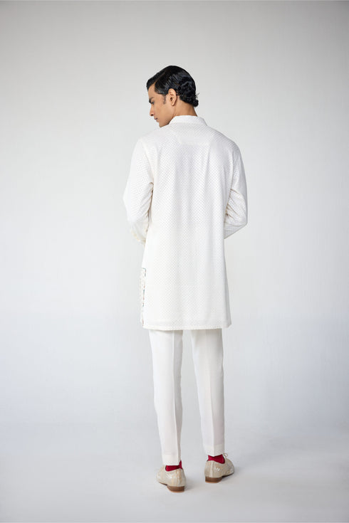 RTW-Suqares Shrug with henly Collar Kurta Set