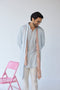 RTW-Chessboard Open Short Achkan with Henly Collar Kurta Set