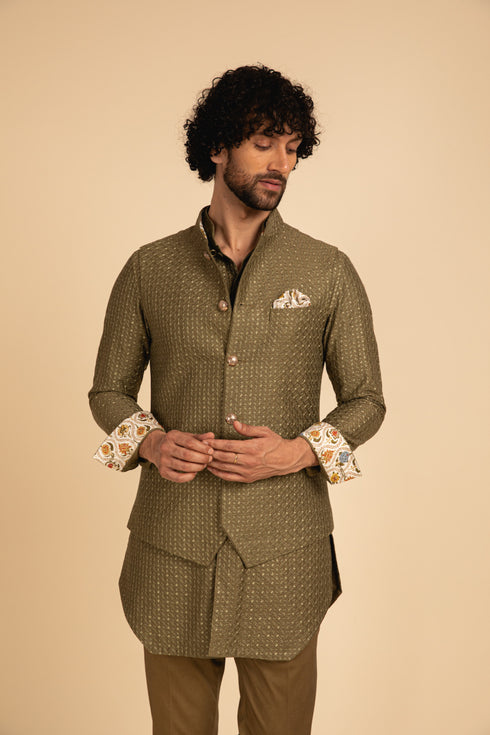 Inara Motif Wait Waist Coat Set