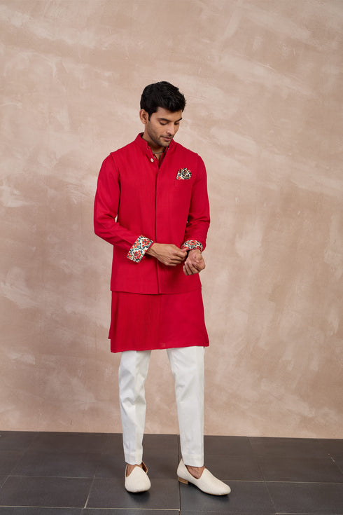 Basic Pintucks Nehru Jacket Set