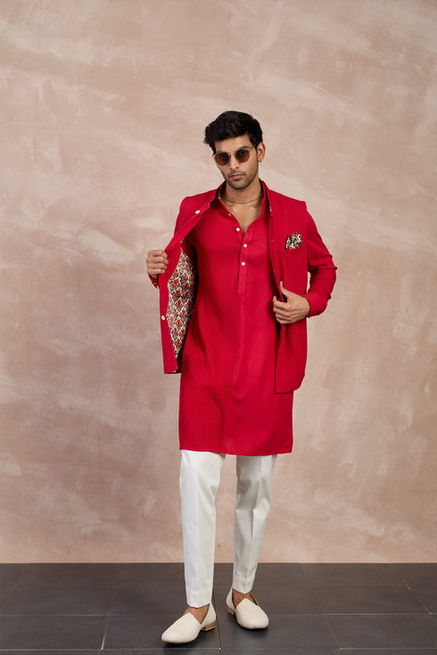 Basic Pintucks Nehru Jacket Set