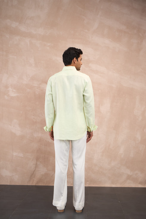 Linen Pletaed Yoke Shirt Set