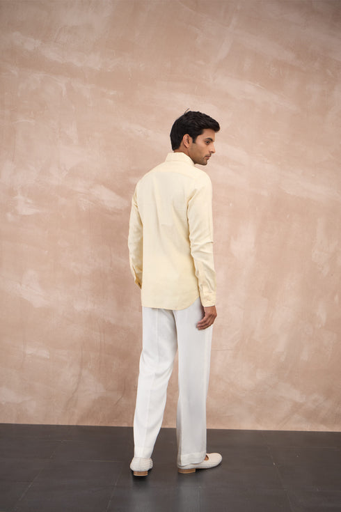 Linen Pletaed Yoke Shirt Set