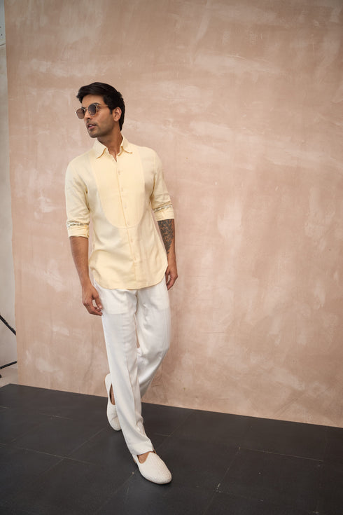 Linen Pletaed Yoke Shirt Set