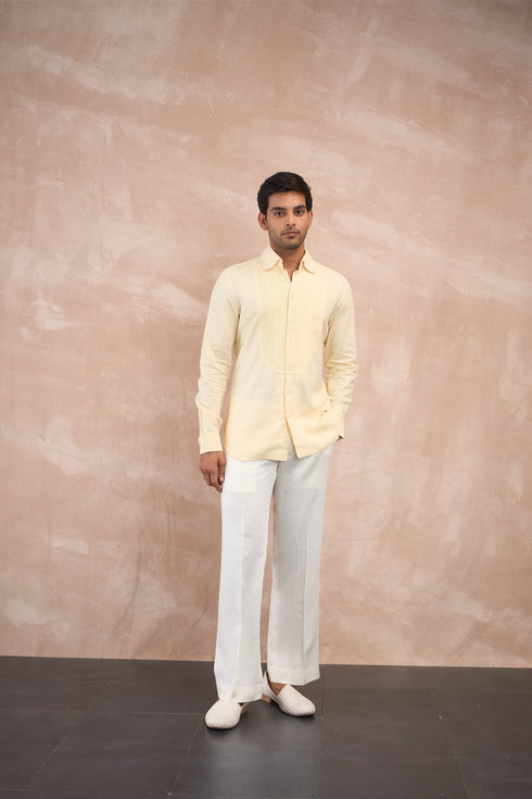 Linen Pletaed Yoke Shirt Set