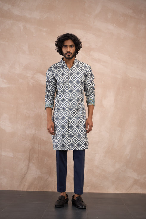 Dice Front Open Edgecut Kurta Set