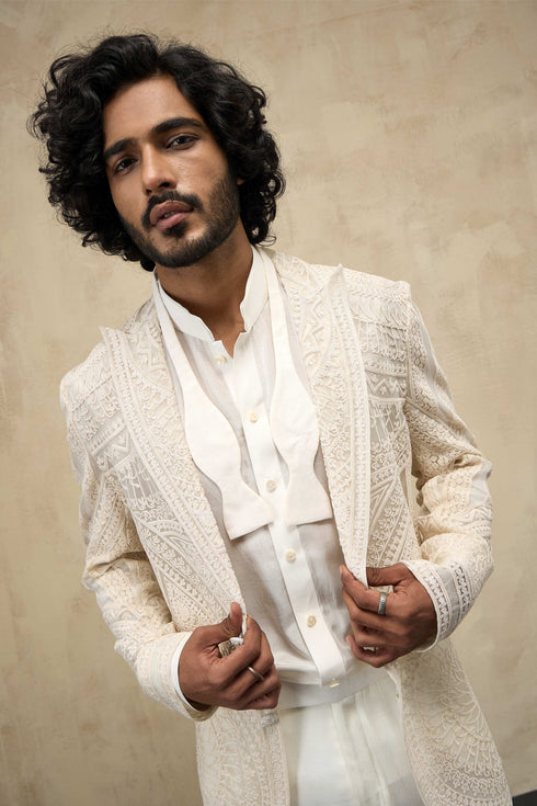 Dori Half Moon Blazer Set with Kamarband & Bow-tie