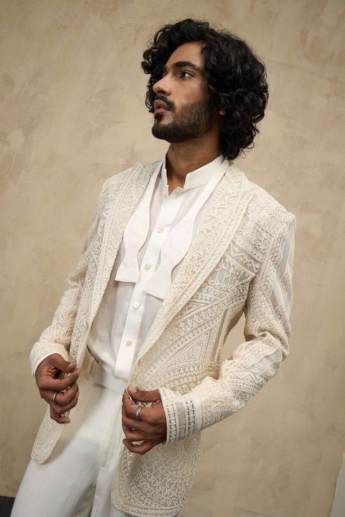 Dori Half Moon Blazer Set with Kamarband & Bow-tie