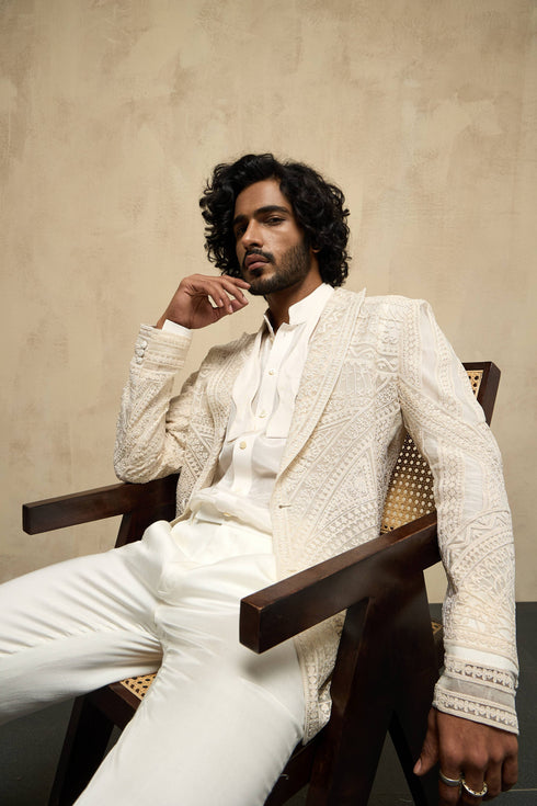 Dori Half Moon Blazer Set with Kamarband & Bow-tie