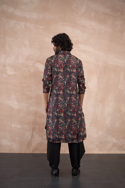 Tropical Black Kurta Set