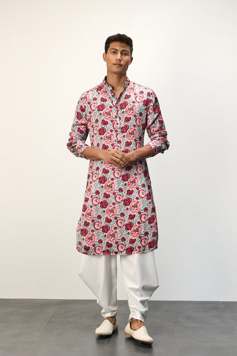 Turquoise Peonies Kurta Set