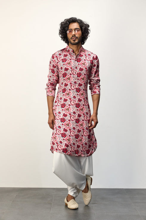 Pink Peonies Kurta Set