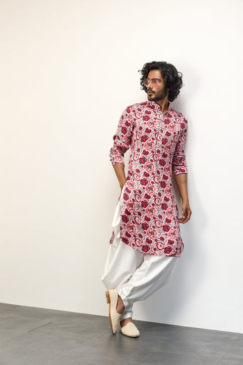 Pink Peonies Kurta Set