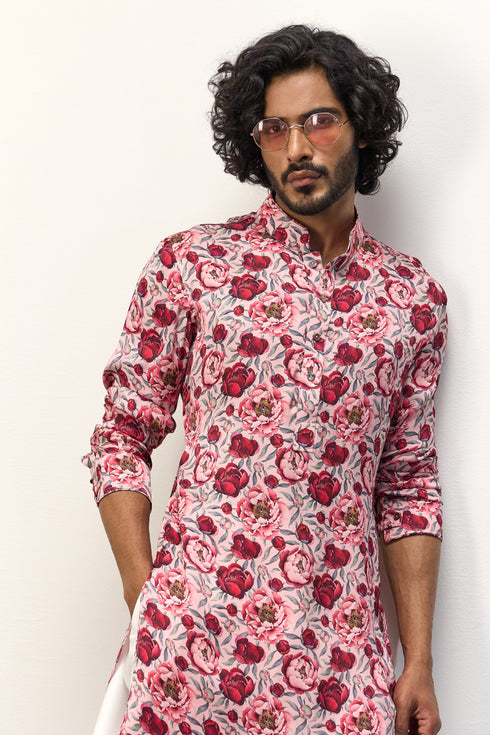 Pink Peonies Kurta Set