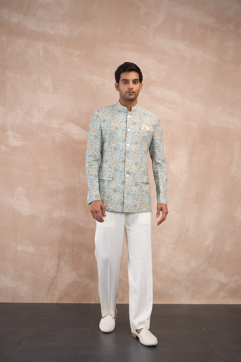 Powder Blue Sunflower Bandhgala Set