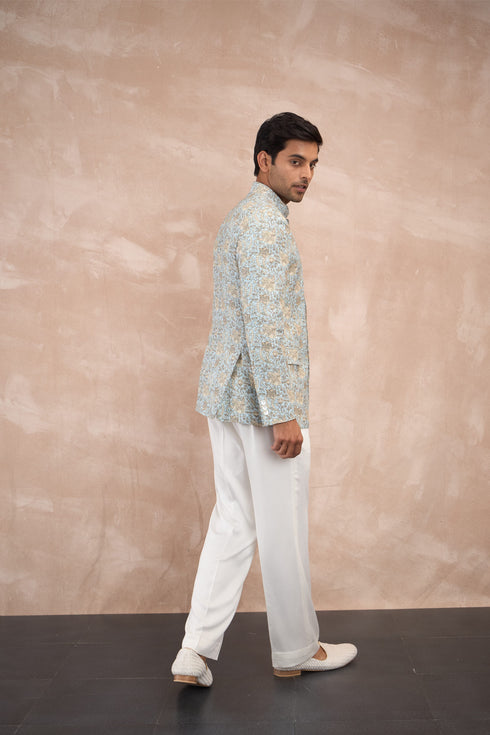 Powder Blue Sunflower Bandhgala Set