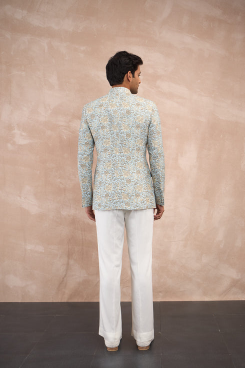 Powder Blue Sunflower Bandhgala Set