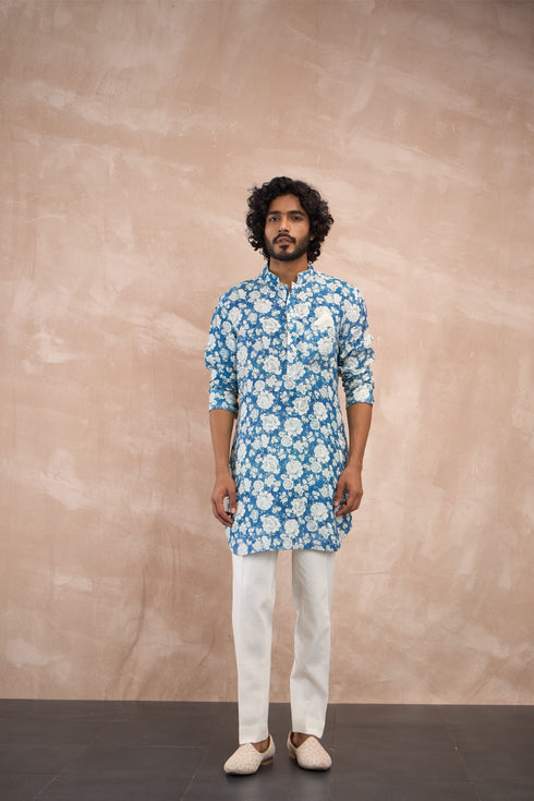 Cobalt Blue Linen Kurta Set
