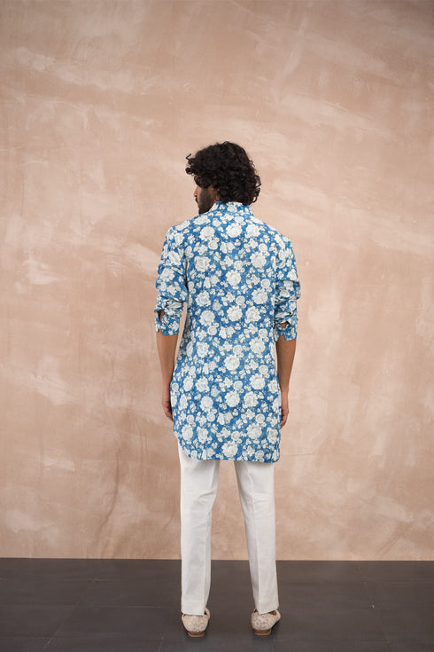 Cobalt Blue Linen Kurta Set