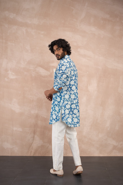Cobalt Blue Linen Kurta Set