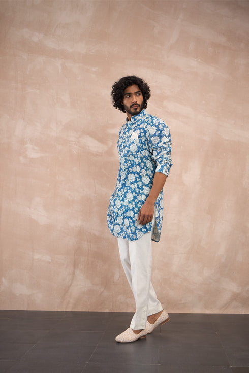 Cobalt Blue Linen Kurta Set