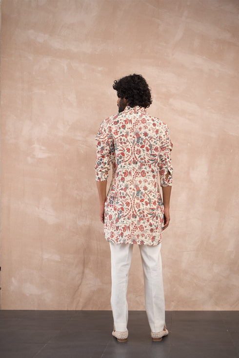 Grey Pineapple Linen Kurta Set