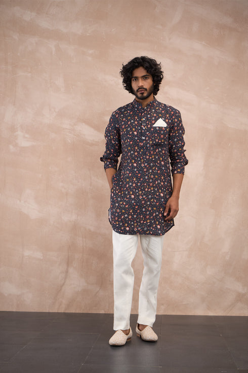 Navy Delicate Linen Kurta Set
