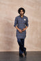 Navy Ajrak Linen Kurta Set