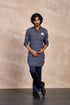Navy Ajrak Linen Kurta Set