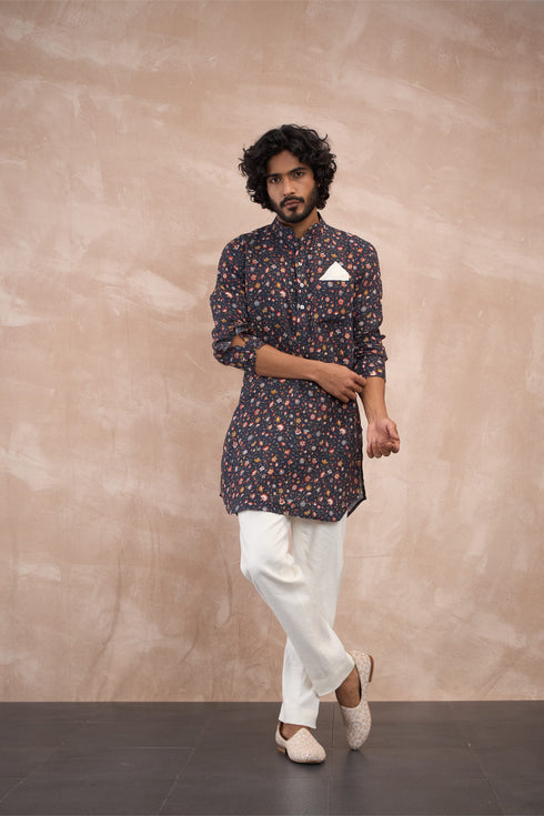 Navy Delicate Linen Kurta Set
