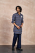 Navy Ajrak Linen Kurta Set
