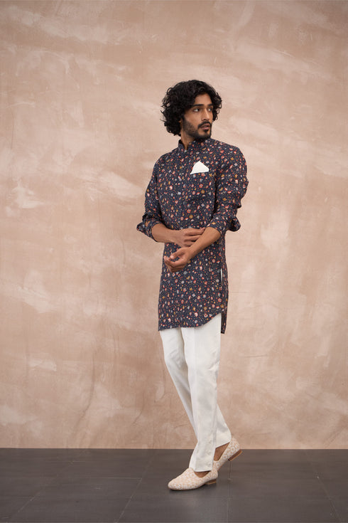 Navy Delicate Linen Kurta Set