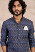 Navy Ajrak Linen Kurta Set