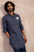Navy Ajrak Linen Kurta Set
