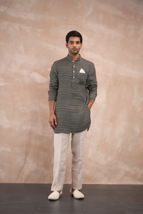 Olive Honeycomb Linen Kurta Set